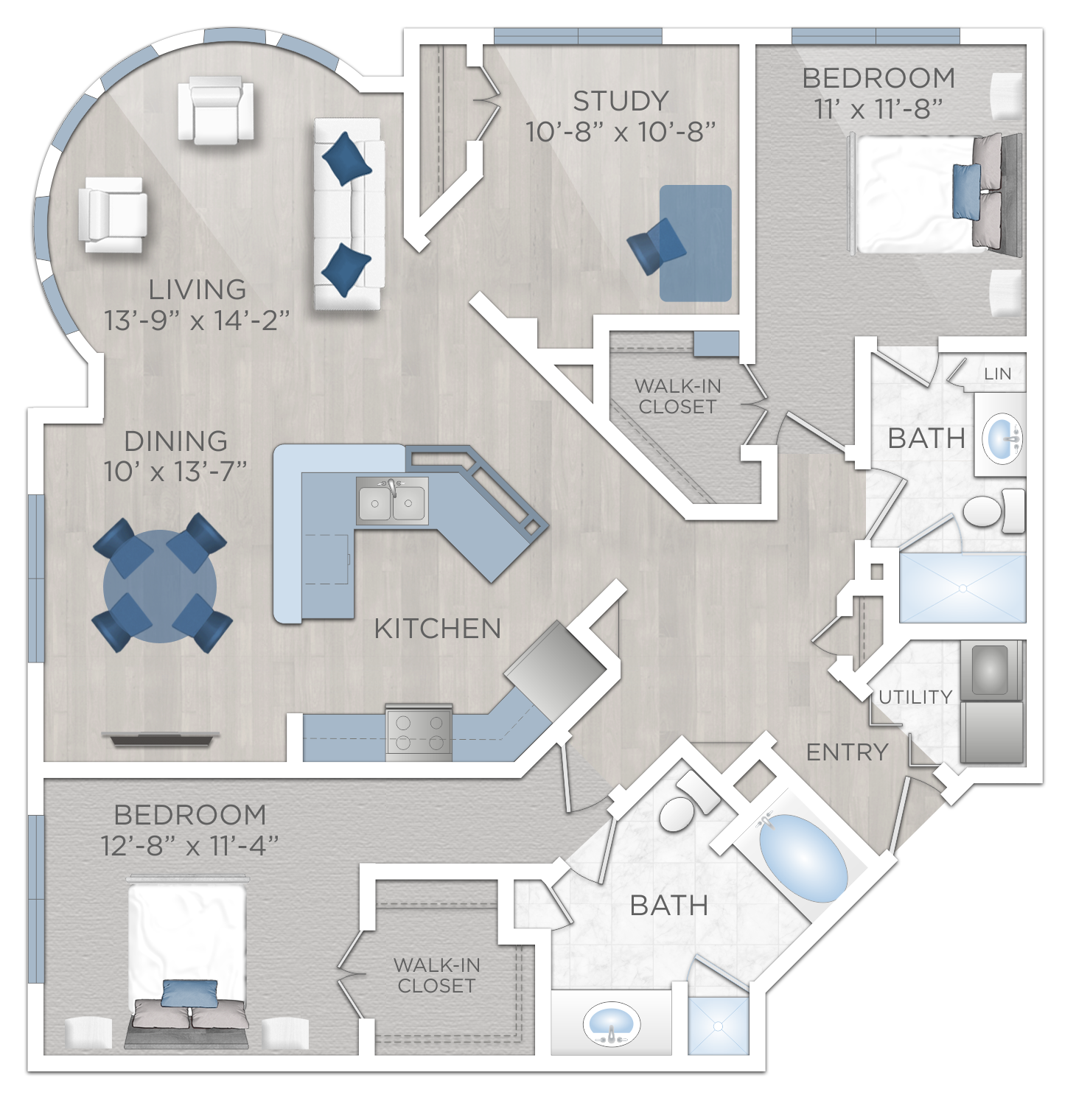 Floor plan for 3 beds, 2 baths, 1525 sqft